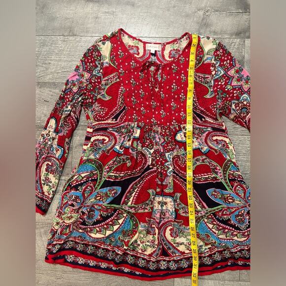 Altar’d State- Mini Tunic Dress- 3/4th sleeve- red blue - small- spring dress - Picture 6 of 9